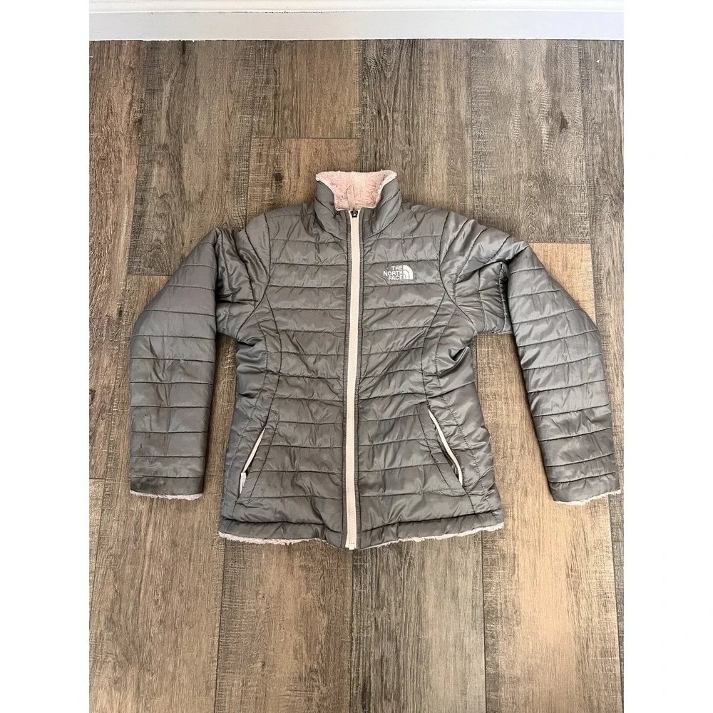 The North Face Mossbud Reversible Jacket Girls Size L 10-12 Pink Gray Used